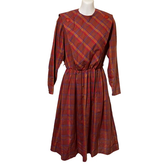 Vintage Dresses & Skirts - Vintage 70s 80s The Shapely Dress Co Plaid Long Sleeve Dress
